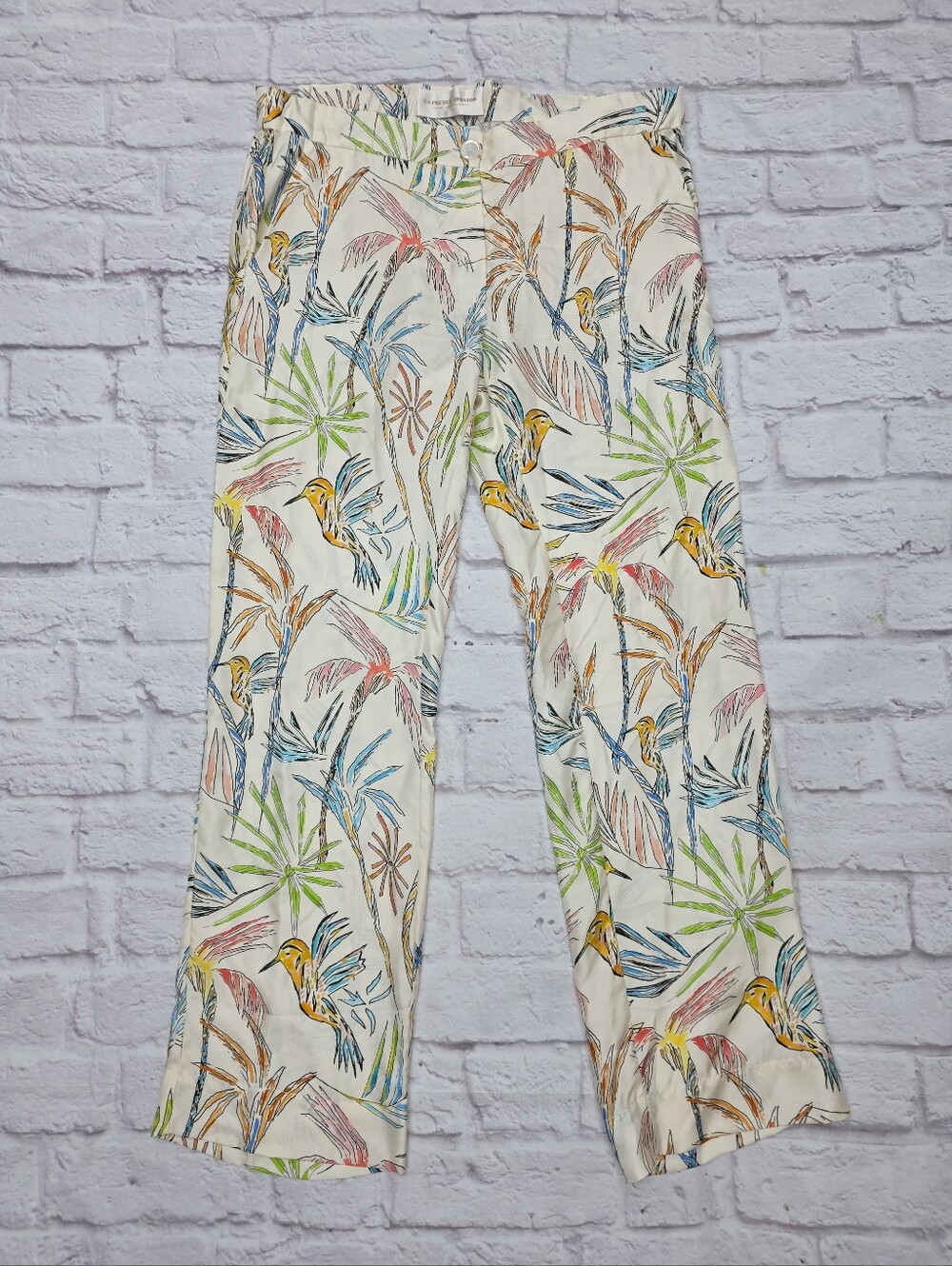 La Prestic Ouiston Silk Lucky Ecru Mailbu Pants Sz 0(34x30) Ivory Tropical